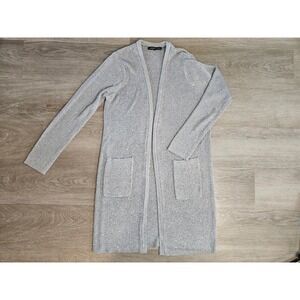 Preston & York Silver Metallic Sequin Longline Open Front Cardigan Duster Womens